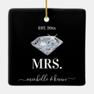 Mr. & Mrs. Wedding Black & White Ceramic Ornament