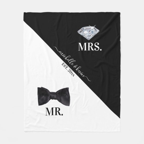 Mr  Mrs Wedding Black  White Fleece Blanket