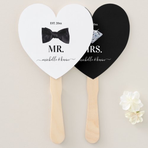 Mr  Mrs Wedding Black  White Hand Fan
