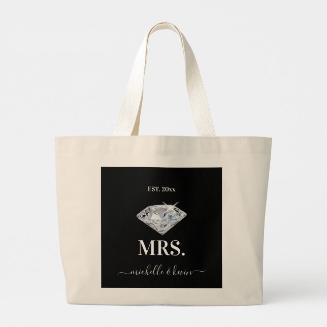 Mr. & Mrs. Wedding Black & White Large Tote Bag (Back)