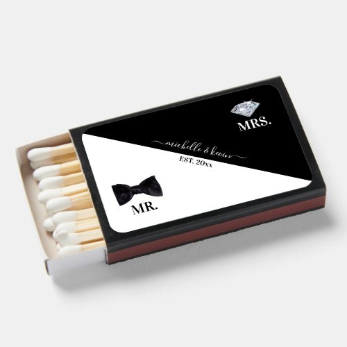Mr  Mrs Wedding Black  White Matchboxes