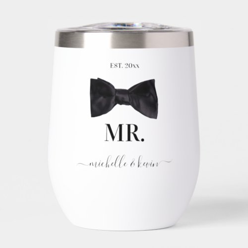 Mr  Mrs Wedding Black  White Thermal Wine Tumbler