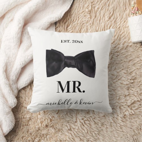 Mr  Mrs Wedding Black  White Throw Pillow