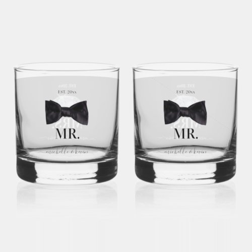 Mr  Mrs Wedding Black  White Wedding  Whiskey Glass