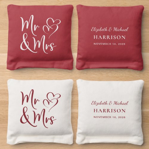 Mr Mrs Wedding Burgundy Cornhole Bags