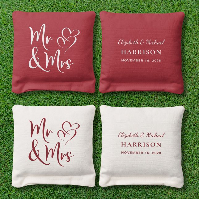 Mr Mrs Wedding Burgundy Cornhole Bags (Creator Uploaded)