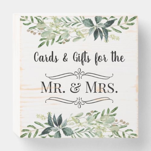 Mr  Mrs Wedding Cards n Gift Watercolor Foliage Wooden Box Sign