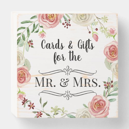 Mr  Mrs Wedding Cards n Gifts Watercolor Floral Wooden Box Sign