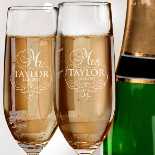 Mr. & Mrs. Wedding Champagne Toasting Flute Set (Front)