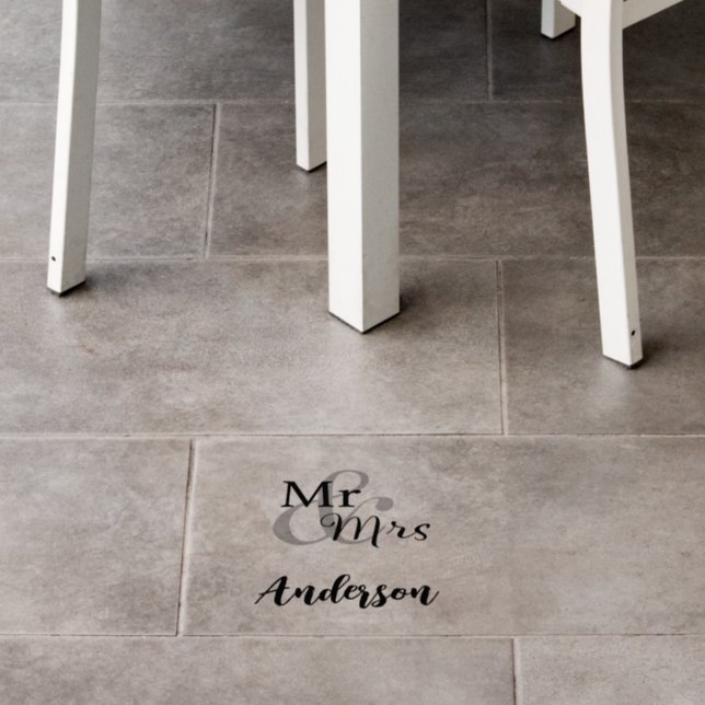 Mr & Mrs Wedding Couple Custom Surname Floor Decals (Restaurant)