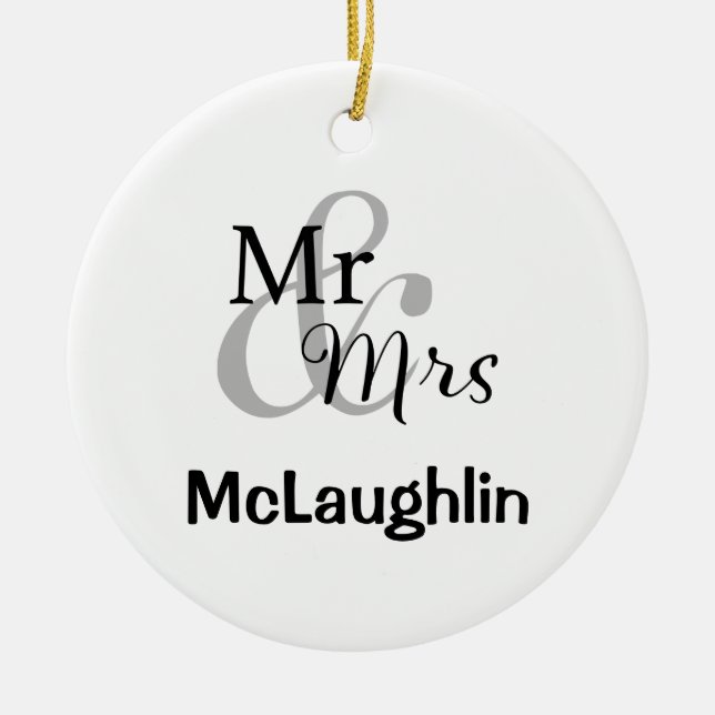 Mr & Mrs Wedding Couple Established Year  Ceramic Ornament (Front)
