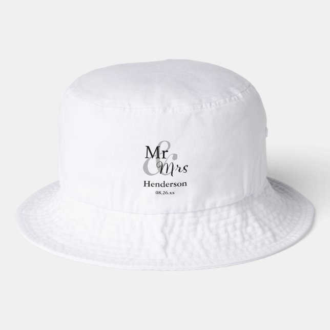 Mr & Mrs Wedding Couple with Name & Date Bucket Hat (Front)