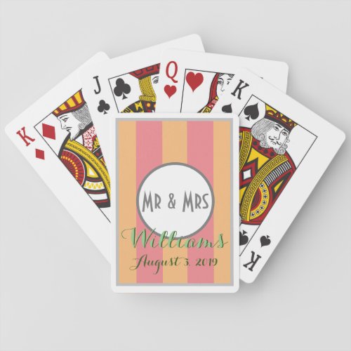 MR  MRS WEDDING Date MELON   MANGO stripes Poker Cards