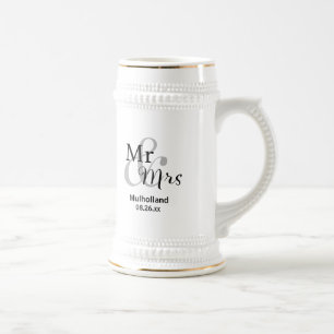 Mr & Mrs Wedding Date with Bride & Groom Names Beer Stein