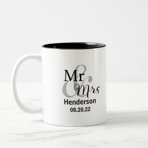 Mr  Mrs Wedding Date with Married Surname Two_Tone Coffee Mug