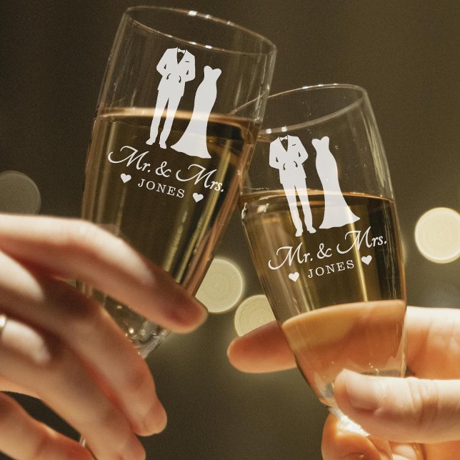 Mr & Mrs Wedding Dress Tuxedo Newlywed Couple Champagne Flute (Mr & Mrs Wedding Dress Tuxedo Newlywed Couple Champagne Flute
)