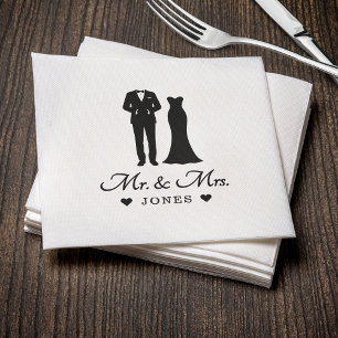Mr & Mrs Wedding Dress Tuxedo Newlywed Couple Napkins