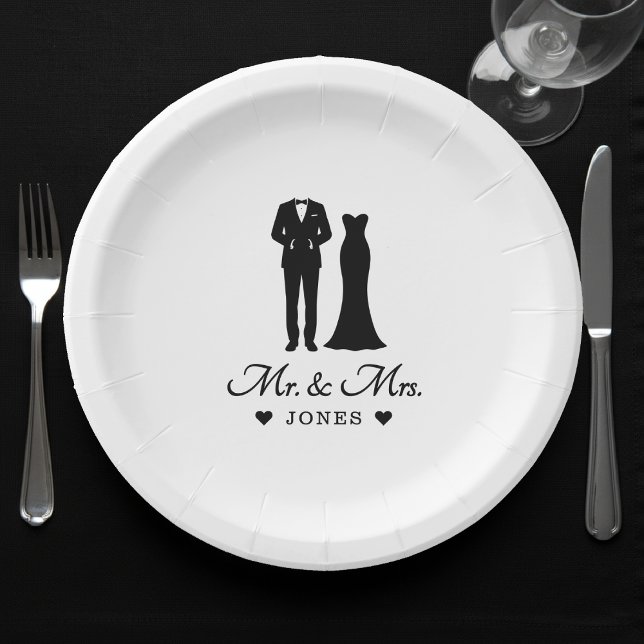 Mr & Mrs Wedding Dress Tuxedo Newlywed Couple Paper Plates (Mr & Mrs Wedding Dress Tuxedo Newlywed Couple Paper Plates
)
