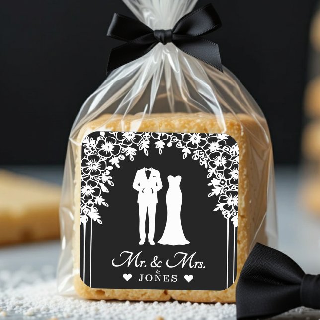 Mr & Mrs Wedding Dress Tuxedo Newlywed Couple Square Sticker (Mr & Mrs Wedding Dress Tuxedo Newlywed Couple Square Sticker
)
