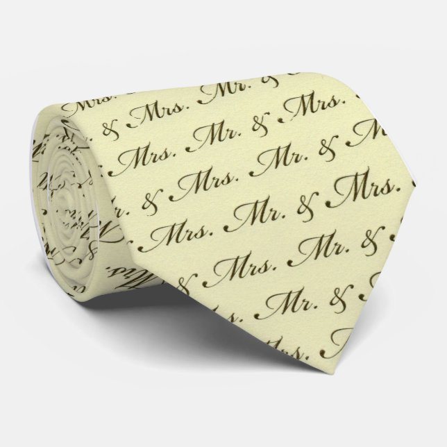 Mr & Mrs Wedding elegant bride and groom  Neck Tie (Rolled)