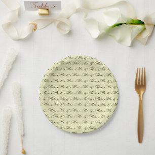Mr & Mrs Wedding elegant bride and groom Paper Plates