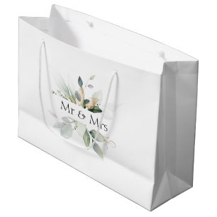 Mr & Mrs Wedding Elegant Greenery Gift Bag