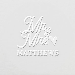 Mr & Mrs Wedding Elegant Heart Script Embosser