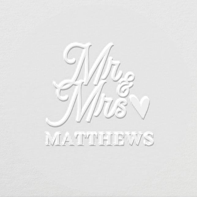Mr & Mrs Wedding Elegant Heart Script Embosser (Design)