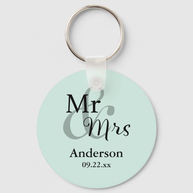 Mr & Mrs Wedding Favor Keyring Name/Date (mint) (Front)