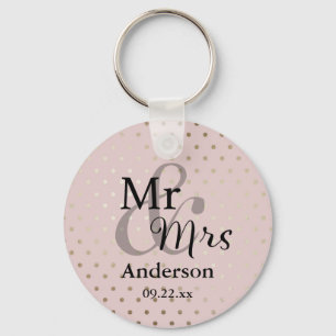 Mr & Mrs Wedding Favor Keyring Name/Date Rose Gold