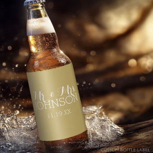 Mr & Mrs Wedding Favor - Minimalist Gold Beer Bottle Label