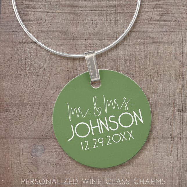 Mr. & Mrs. Wedding Favor - Sage Green (Custom Wine Glass Charm)