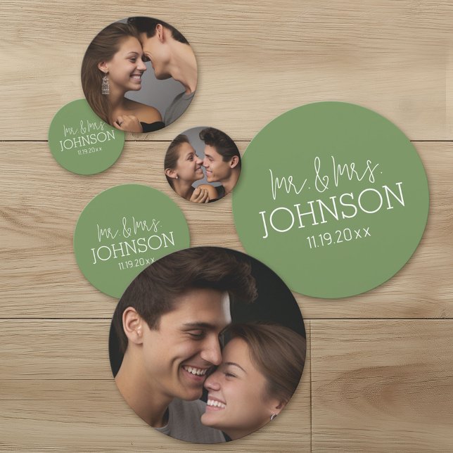 Mr. & Mrs. Wedding Favor - Sage Green Confetti (Custom Wedding Anniversary Confetti with Photos)