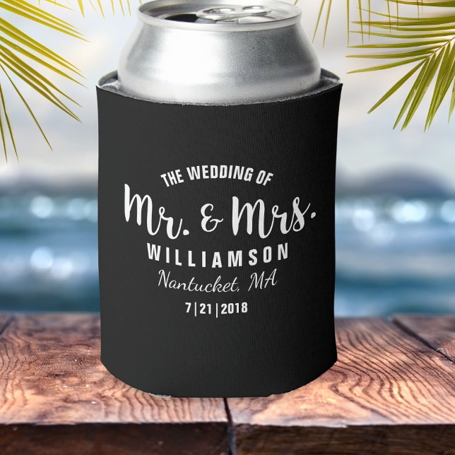 Mr. & Mrs. Wedding Favor Simple Chic Trendy Black Can Cooler (Creator Uploaded)
