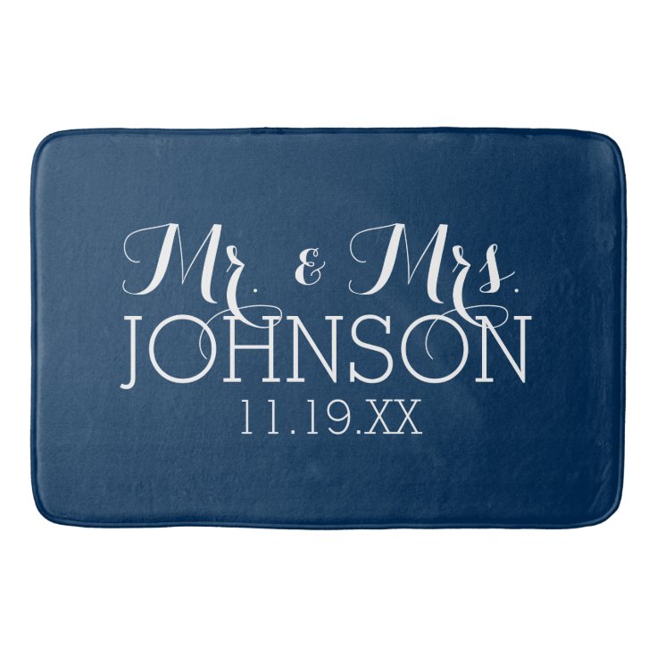 Mr And Mrs Wedding Favor Solid Color Navy Blue Bathroom Mat Zazzle 5209