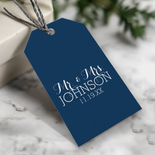 Mr & Mrs Wedding Favor Solid Color Navy Blue Gift Tags