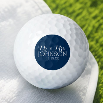 Mr & Mrs Wedding Favor Solid Color Navy Blue Golf Balls by JustWeddings at Zazzle