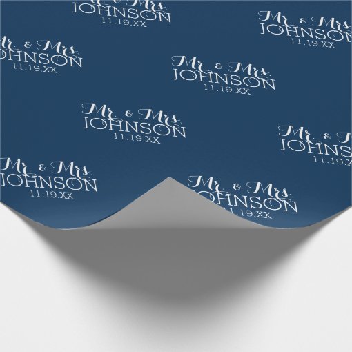 Mr And Mrs Wedding Favor Solid Color Navy Blue Wrapping Paper Zazzle 6861