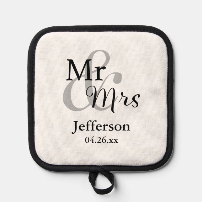 Mr & Mrs Wedding Favor  with Name & Date Pot Holder (Front)