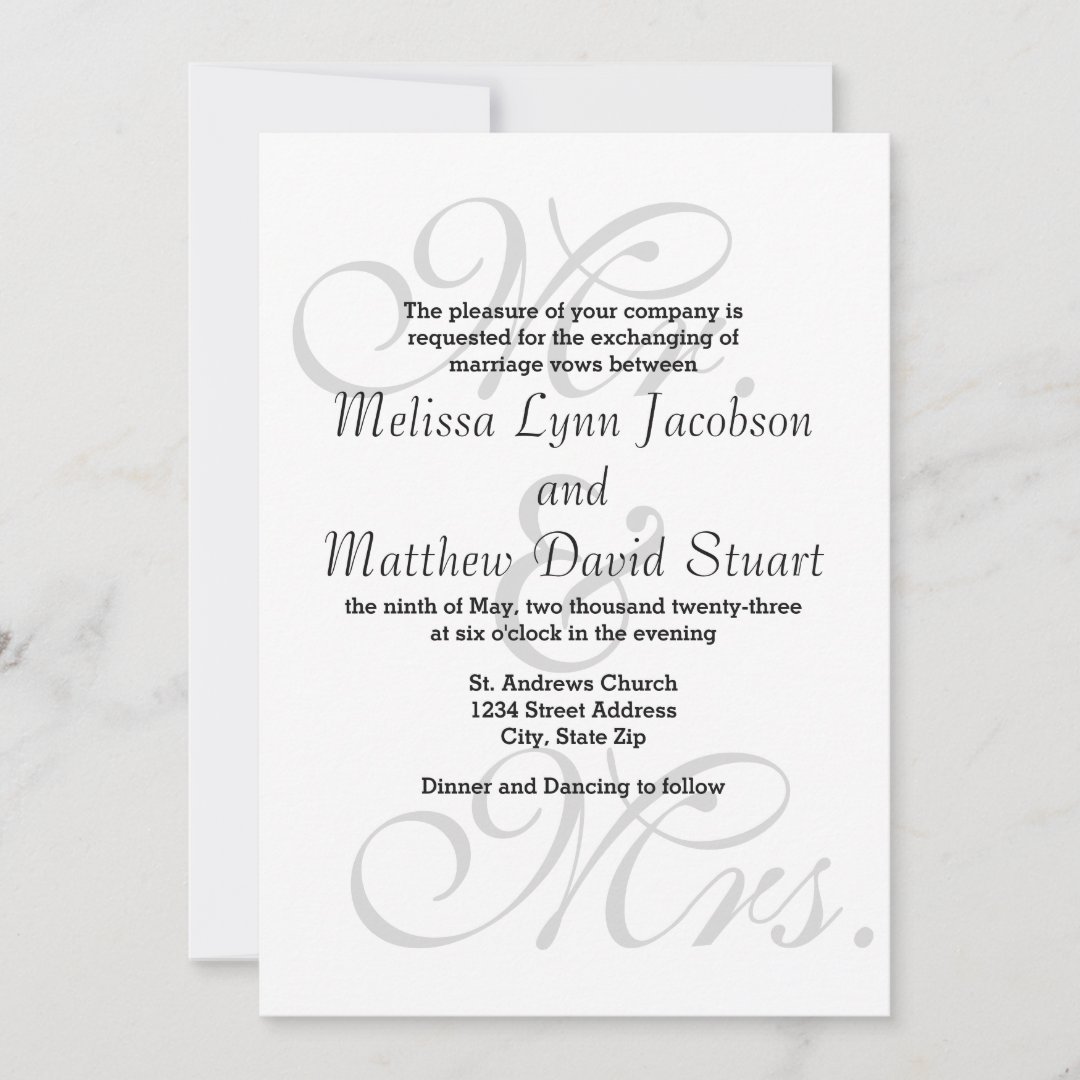 Mr. & Mrs. - Wedding Invitation | Zazzle