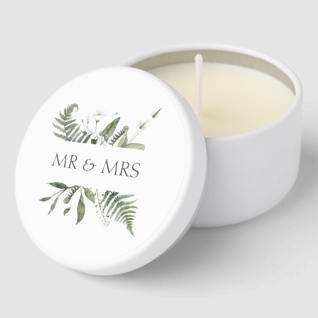 Mr & Mrs Wedding Keepsake Greenery Mini Candle Favors (Corner)
