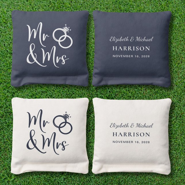 Mr Mrs Wedding Navy Blue Cornhole Bags (Creator Uploaded)