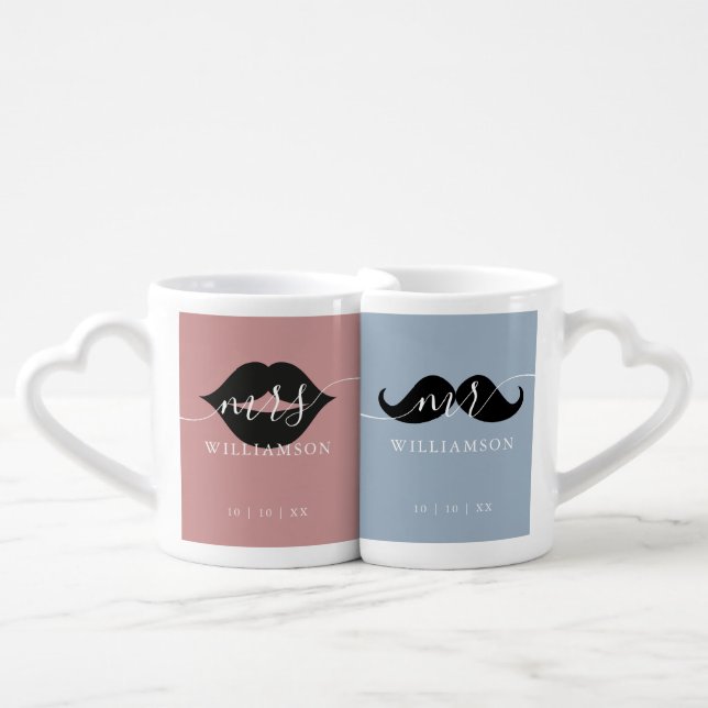 Mr Mrs Wedding Or Anniversary Keepsake Coffee Mug Set (Front Nesting)