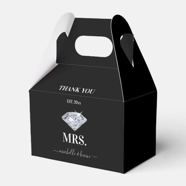 Mr. & Mrs. Wedding Party Black & White  Favor Boxes (Back Side)