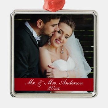 Mr. & Mrs. Wedding Photo Christmas Year Ornament S by HappyMemoriesPaperCo at Zazzle