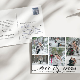 Mr. & Mrs. Wedding Photo Collage Thank You Postcard