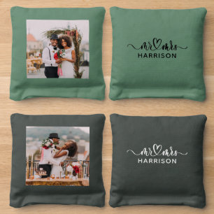 Mr & Mrs Wedding Photo Cornhole Bags