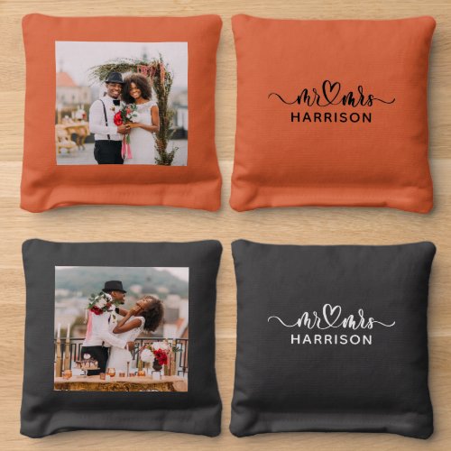 Mr  Mrs Wedding Photo Cornhole Bags