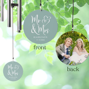Mr Mrs Wedding Photo Sage Green Wind Chime