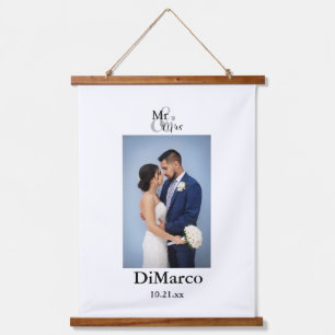 Mr & Mrs Wedding Photo with Name & Date Hanging Tapestry